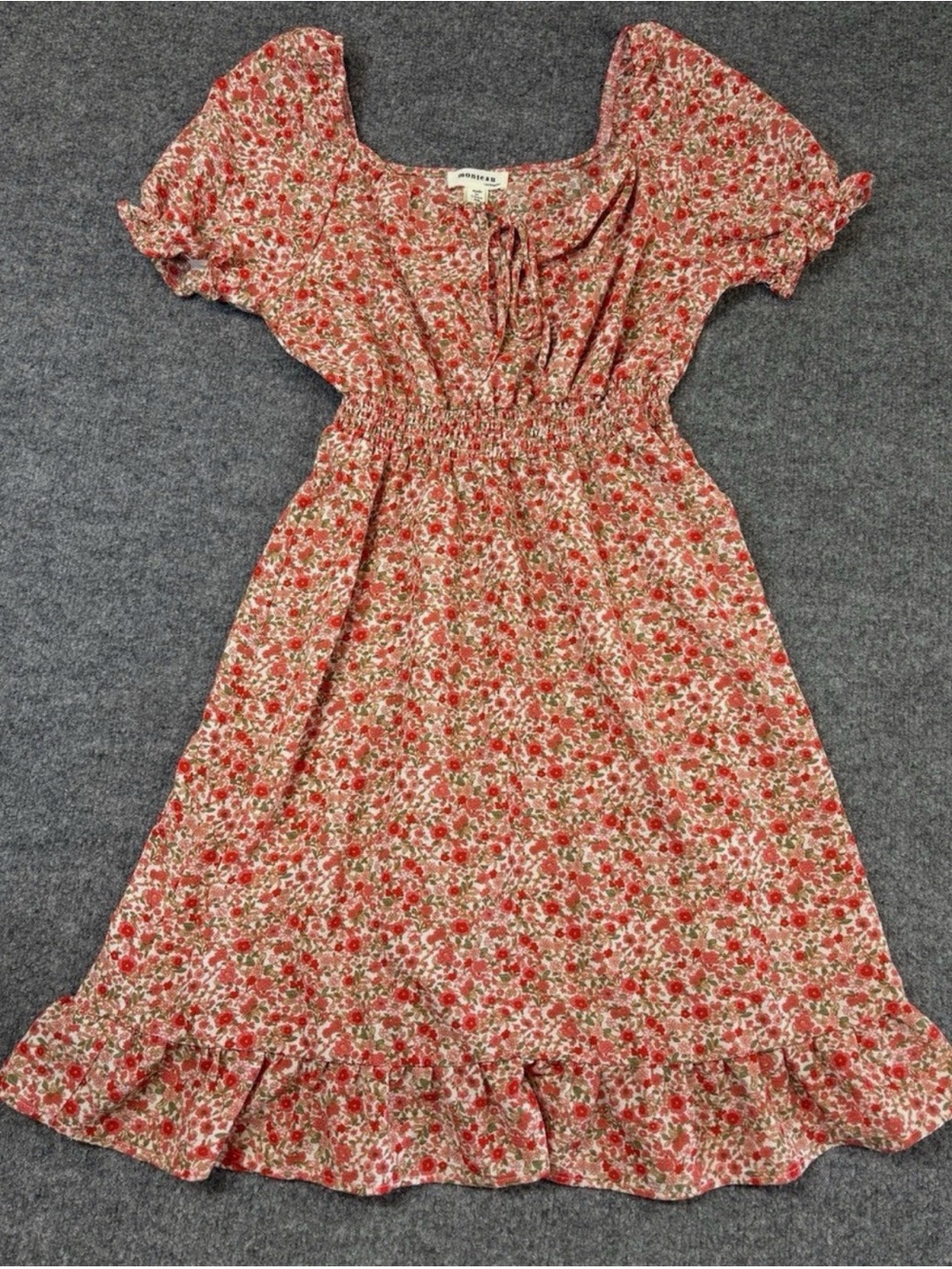 Monteau Red Floral Square-Neck Mini/Midi dress